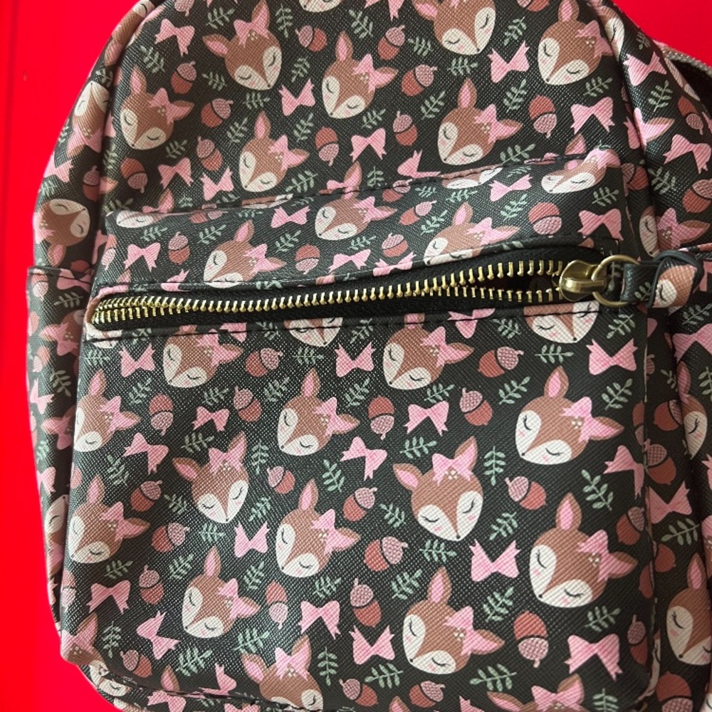 Pink and Black Fox Print Backpack